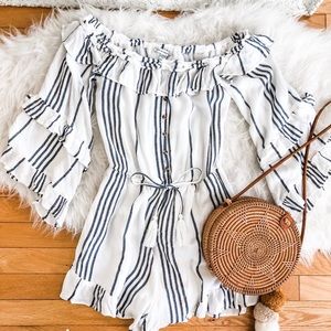Beachy Boho Striped Off the Shoulder Romper
